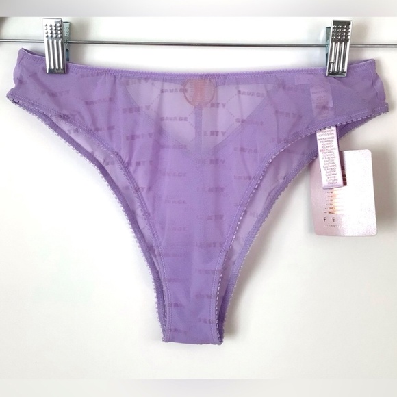SAVAGE X FENTY Flocked Logo Lavender Brazilian Cheeky Panty - Picture 2 of 6